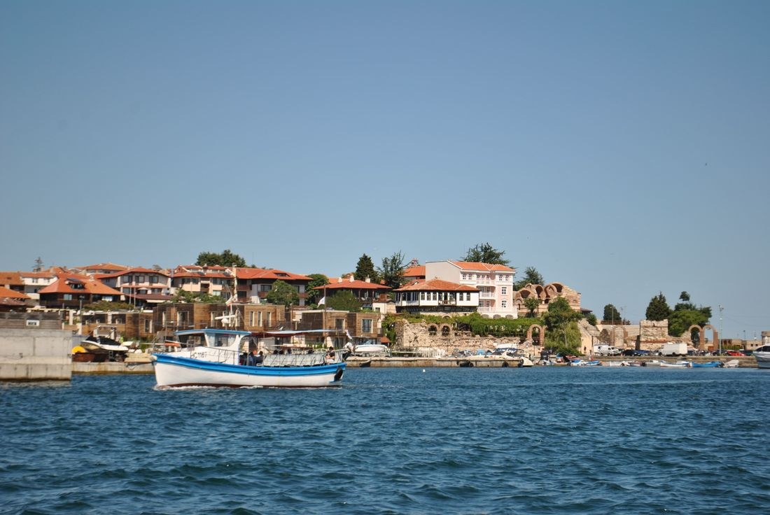 Historic homes beside the Black Sea in Nessebar, Bulgaria