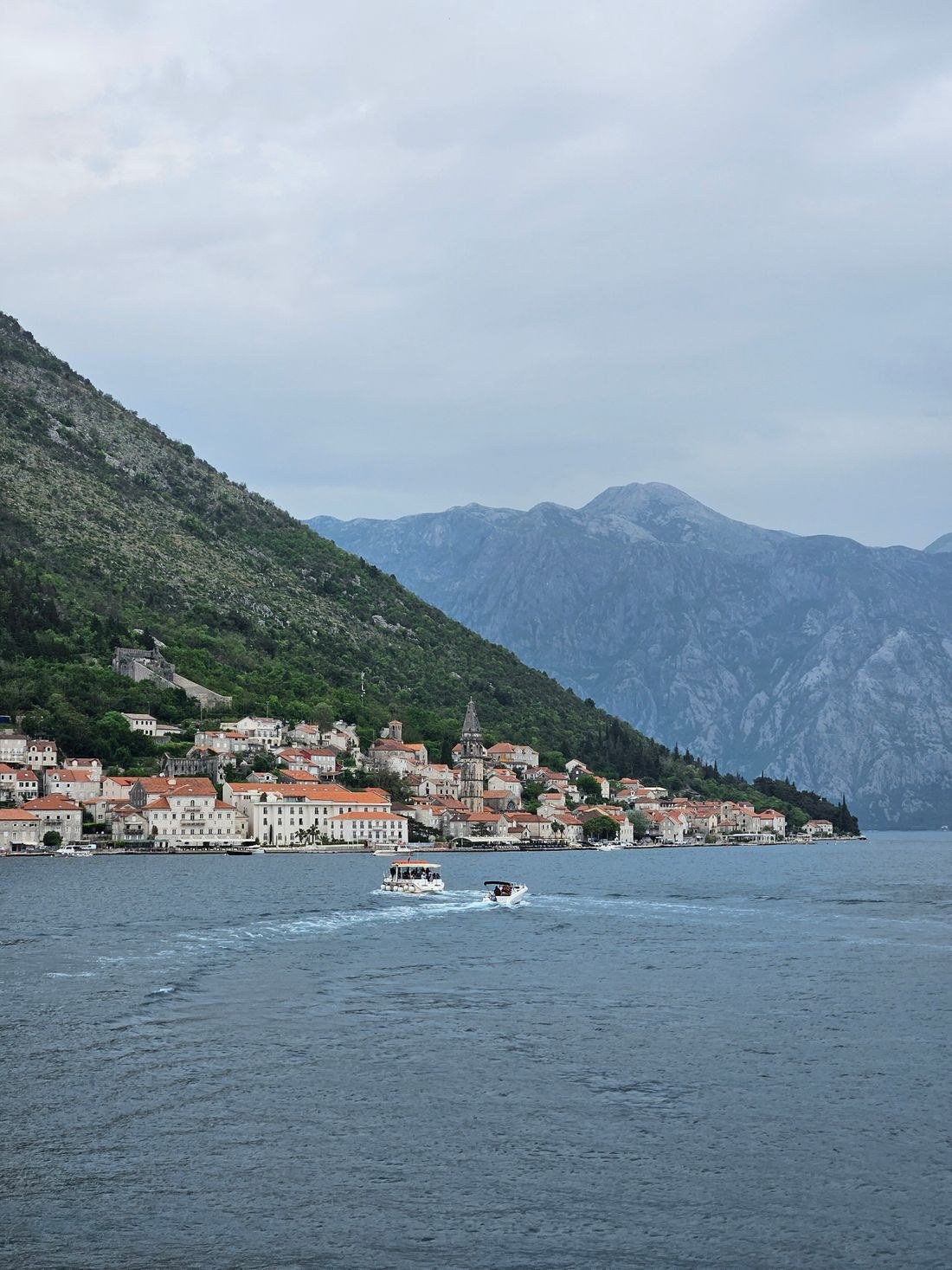 Stone waterfront homes in Perast on the Bay of Kotor, Montenegro